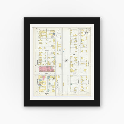 Old map wall art mockup — black gallery frame with white mat — Sanborn Fire Insurance Map from Polo, Ogle County, Illinois (1899), Sheet #0003