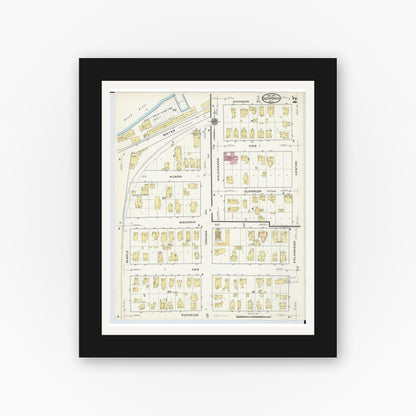 Old map wall art mockup — black gallery frame with white mat — Sanborn Fire Insurance Map from South Haven, Van Buren County, Michigan (1916), Sheet #0002