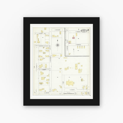 Old map wall art mockup — black gallery frame with white mat — Sanborn Fire Insurance Map from Gainesville, Alachua County, Florida (1909), Sheet #0003