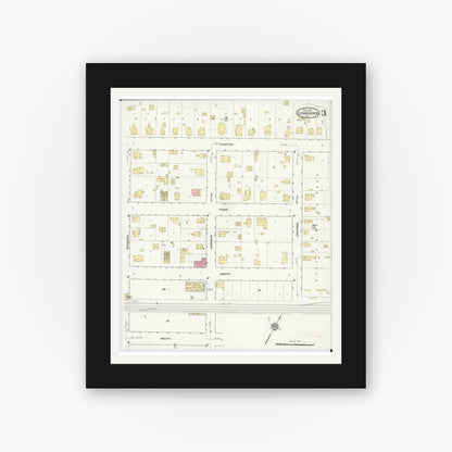 Old map wall art mockup — black gallery frame with white mat — Sanborn Fire Insurance Map from Cerro Gordo, Piatt County, Illinois (1915), Sheet #0003