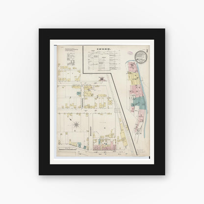 Old map wall art mockup — black gallery frame with white mat — Sanborn Fire Insurance Map from Wellsville, Columbiana County, Ohio (1887), Sheet #0001