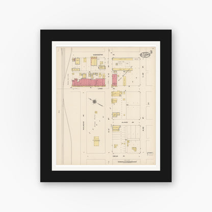 Old map wall art mockup — black gallery frame with white mat — Sanborn Fire Insurance Map from El Campo, Wharton County, Texas (1922), Sheet #0003