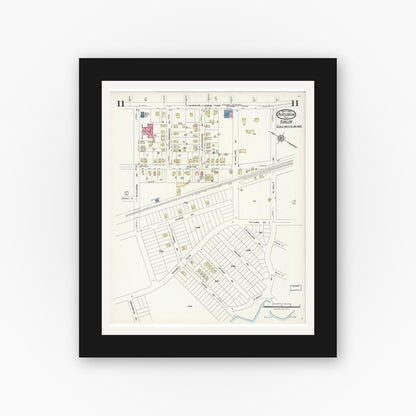 Old map wall art mockup — black gallery frame with white mat — Sanborn Fire Insurance Map from Audubon, Camden County, New Jersey (1924), Sheet #0011