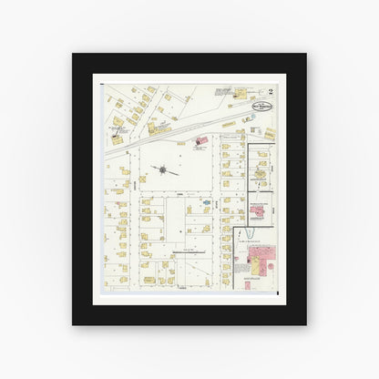 Old map wall art mockup — black gallery frame with white mat — Sanborn Fire Insurance Map from West Mansfield, Logan County, Ohio (1911), Sheet #0002