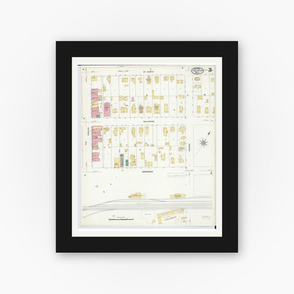 Old map wall art mockup — black gallery frame with white mat — Sanborn Fire Insurance Map from Decatur, Van Buren County, Michigan (1908), Sheet #0003