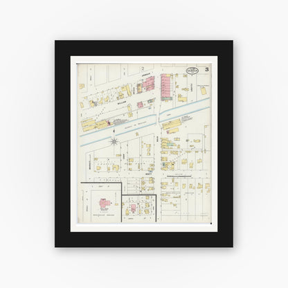 Old map wall art mockup — black gallery frame with white mat — Sanborn Fire Insurance Map from Seneca, La Salle County, Illinois (1898), Sheet #0003