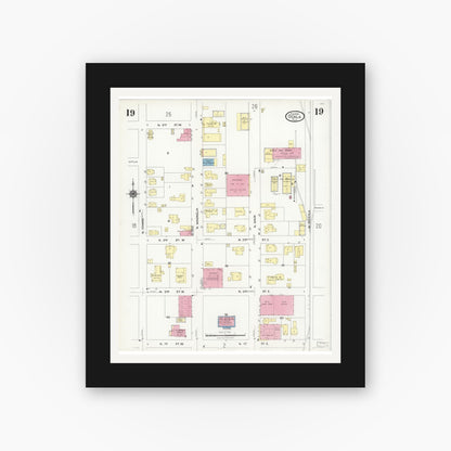 Old map wall art mockup — black gallery frame with white mat — Sanborn Fire Insurance Map from Ocala, Marion County, Florida (1924), Sheet #0019