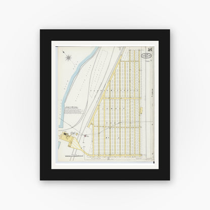 Old map wall art mockup — black gallery frame with white mat — Sanborn Fire Insurance Map from Cadillac, Wexford County, Michigan (1895), Sheet #0014