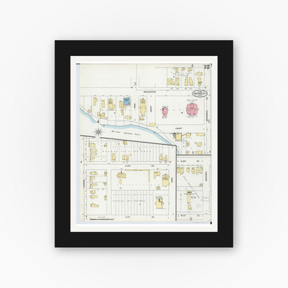 Old map wall art mockup — black gallery frame with white mat — Sanborn Fire Insurance Map from Traverse City, Grand Traverse County, Michigan (1899), Sheet #0012