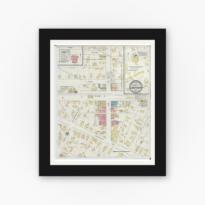 Old map wall art mockup — black gallery frame with white mat — Sanborn Fire Insurance Map from Liberty Center, Henry County, Ohio (1913), Sheet #0001