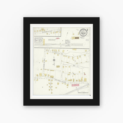 Old map wall art mockup — black gallery frame with white mat — Sanborn Fire Insurance Map from Emeigh, Cambria County, Pennsylvania (1916), Sheet #0001