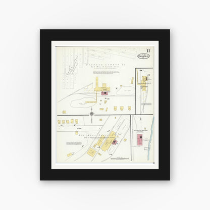 Old map wall art mockup — black gallery frame with white mat — Sanborn Fire Insurance Map from Poplar Bluff, Butler County, Missouri (1917), Sheet #0011