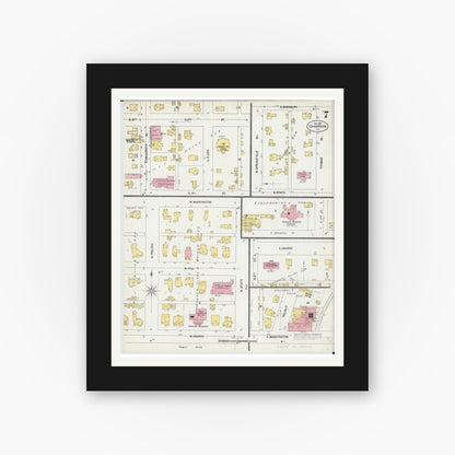 Old map wall art mockup — black gallery frame with white mat — Sanborn Fire Insurance Map from Champaign, Champaign County, Illinois (1902), Sheet #0007