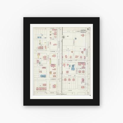 Old map wall art mockup — black gallery frame with white mat — Sanborn Fire Insurance Map from Media, Delaware County, Pennsylvania (1894), Sheet #0005