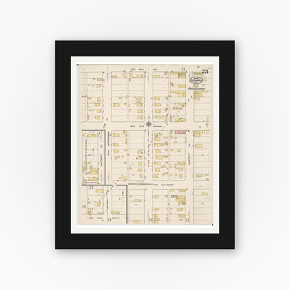 Old map wall art mockup — black gallery frame with white mat — Sanborn Fire Insurance Map from Escanaba, Delta County, Michigan (1921), Sheet #0023