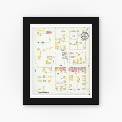 Old map wall art mockup — black gallery frame with white mat — Sanborn Fire Insurance Map from Belfast, Allegany County, New York (1904), Sheet #0001
