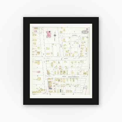 Old map wall art mockup — black gallery frame with white mat — Sanborn Fire Insurance Map from Cumberland, Barron County, Wisconsin (1909), Sheet #0002