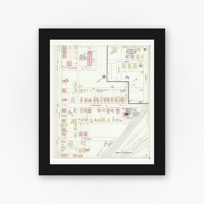 Old map wall art mockup — black gallery frame with white mat — Sanborn Fire Insurance Map from Lansdale, Montgomery County, Pennsylvania (1914), Sheet #0006