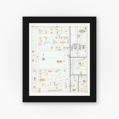 Old map wall art mockup — black gallery frame with white mat — Sanborn Fire Insurance Map from Creal Springs, Williamson County, Illinois (1900), Sheet #0002