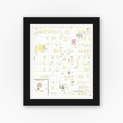 Old map wall art mockup — black gallery frame with white mat — Sanborn Fire Insurance Map from Waterloo, Black Hawk County, Iowa (1910), Sheet #0007