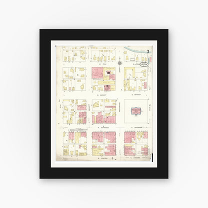 Old map wall art mockup — black gallery frame with white mat — Sanborn Fire Insurance Map from Vinton, Benton County, Iowa (1913), Sheet #0003