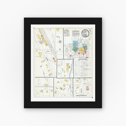 Old map wall art mockup — black gallery frame with white mat — Sanborn Fire Insurance Map from Vassar, Tuscola County, Michigan (1900), Sheet #0001