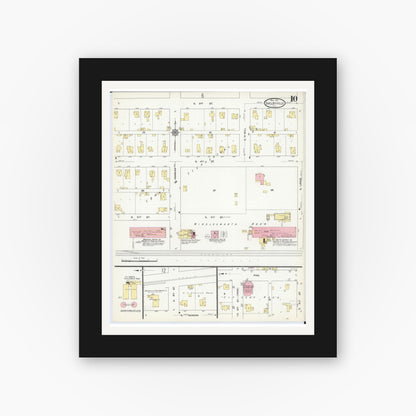 Old map wall art mockup — black gallery frame with white mat — Sanborn Fire Insurance Map from Shelbyville, Shelby County, Illinois (1911), Sheet #0010