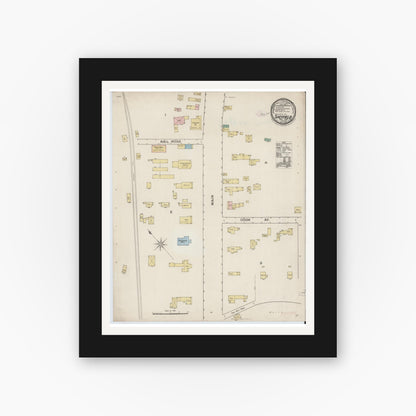 Old map wall art mockup — black gallery frame with white mat — Sanborn Fire Insurance Map from Sheffield, Berkshire County, Massachusetts (1887), Sheet #0001