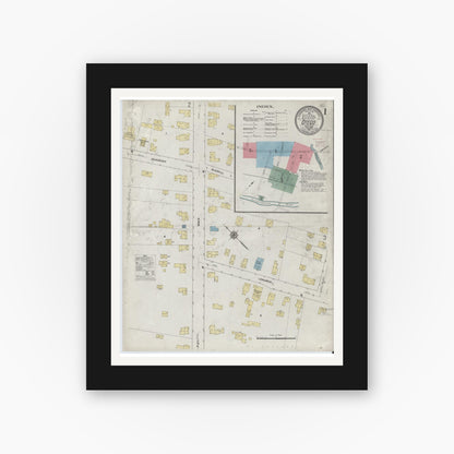 Old map wall art mockup — black gallery frame with white mat — Sanborn Fire Insurance Map from Otego, Otsego County, New York (1910) - Complete Map Set