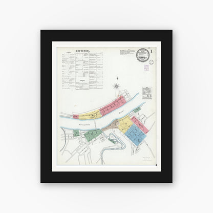 Old map wall art mockup — black gallery frame with white mat — Sanborn Fire Insurance Map from Brownsville, Fayette County, Pennsylvania (1901) - Complete Map Set