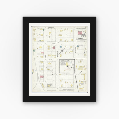 Old map wall art mockup — black gallery frame with white mat — Sanborn Fire Insurance Map from Warsaw, Benton County, Missouri (1909), Sheet #0002