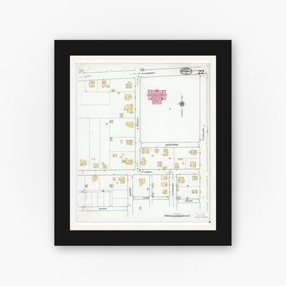 Old map wall art mockup — black gallery frame with white mat — Sanborn Fire Insurance Map from McKinney, Collin County, Texas (1920), Sheet #0022