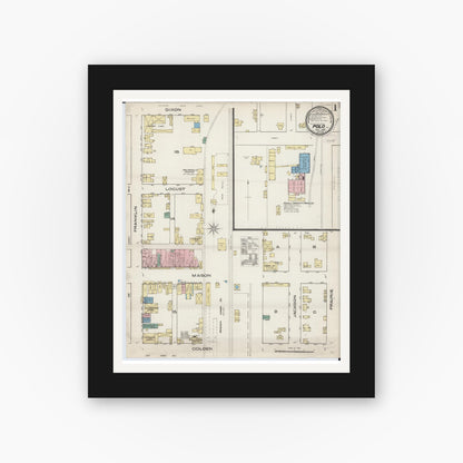 Old map wall art mockup — black gallery frame with white mat — Sanborn Fire Insurance Map from Polo, Ogle County, Illinois (1885) - Complete Map Set