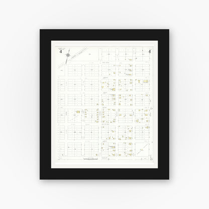 Old map wall art mockup — black gallery frame with white mat — Sanborn Fire Insurance Map from Runge, Karnes County, Texas (1934), Sheet #0004