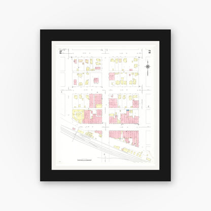 Old map wall art mockup — black gallery frame with white mat — Sanborn Fire Insurance Map from West Liberty, Muscatine County, Iowa (1941), Sheet #0002