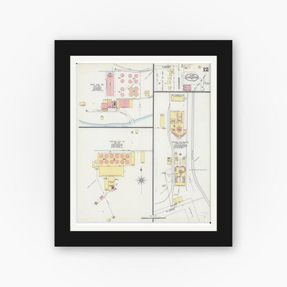 Old map wall art mockup — black gallery frame with white mat — Sanborn Fire Insurance Map from Streator, La Salle County, Illinois (1898), Sheet #0012