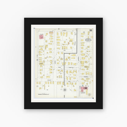 Old map wall art mockup — black gallery frame with white mat — Sanborn Fire Insurance Map from Kalamazoo, Kalamazoo County, Michigan (1902), Sheet #0021