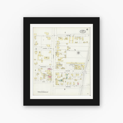 Old map wall art mockup — black gallery frame with white mat — Sanborn Fire Insurance Map from Jamaica, Queens County, New York (1897), Sheet #0006