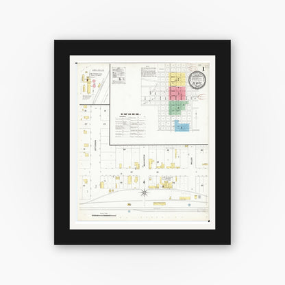 Old map wall art mockup — black gallery frame with white mat — Sanborn Fire Insurance Map from De Witt, Clinton County, Iowa (1899), Sheet #0001