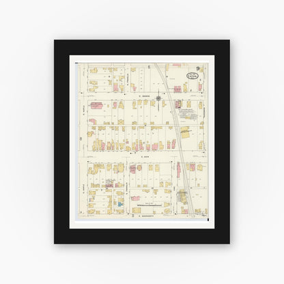 Old map wall art mockup — black gallery frame with white mat — Sanborn Fire Insurance Map from Eaton, Preble County, Ohio (1911), Sheet #0009