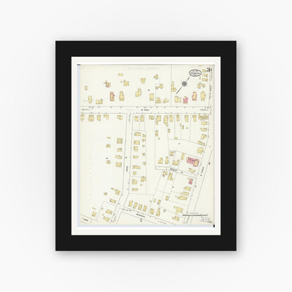 Old map wall art mockup — black gallery frame with white mat — Sanborn Fire Insurance Map from Geneva, Ashtabula County, Ohio (1911), Sheet #0003