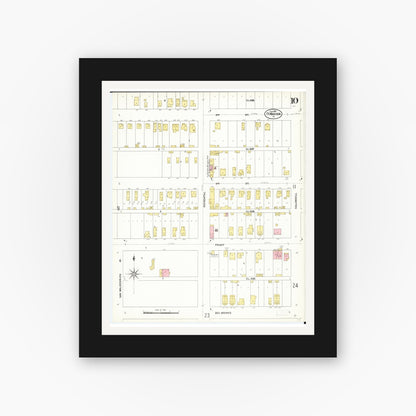Old map wall art mockup — black gallery frame with white mat — Sanborn Fire Insurance Map from Fort Madison, Lee County, Iowa (1907), Sheet #0010