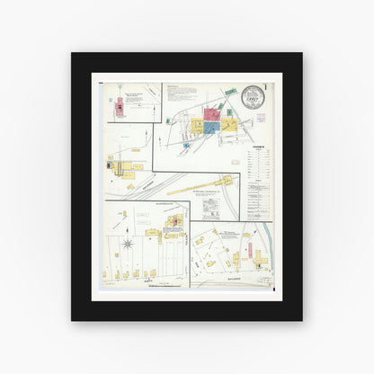 Old map wall art mockup — black gallery frame with white mat — Sanborn Fire Insurance Map from Carey, Wyandot County, Ohio (1908) - Complete Map Set