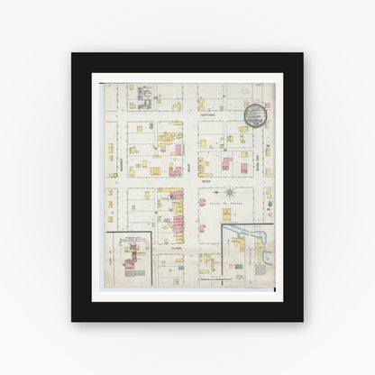 Old map wall art mockup — black gallery frame with white mat — Sanborn Fire Insurance Map from Centreville, Saint Joseph County, Michigan (1892), Sheet #0001