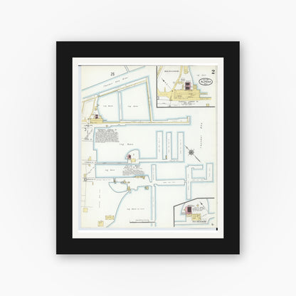 Old map wall art mockup — black gallery frame with white mat — Sanborn Fire Insurance Map from Alpena, Alpena County, Michigan (1910), Sheet #0002