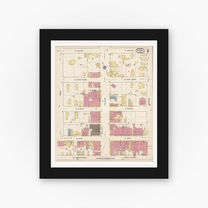 Old map wall art mockup — black gallery frame with white mat — Sanborn Fire Insurance Map from Cuero, De Witt County, Texas (1922), Sheet #0004