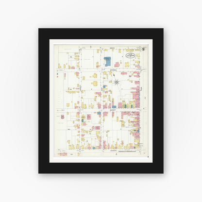 Old map wall art mockup — black gallery frame with white mat — Sanborn Fire Insurance Map from Leesburg, Loudoun County, Virginia (1907), Sheet #0002