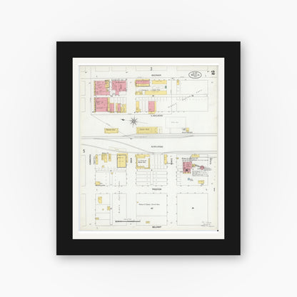 Old map wall art mockup — black gallery frame with white mat — Sanborn Fire Insurance Map from Mexia, Limestone County, Texas (1901), Sheet #0002