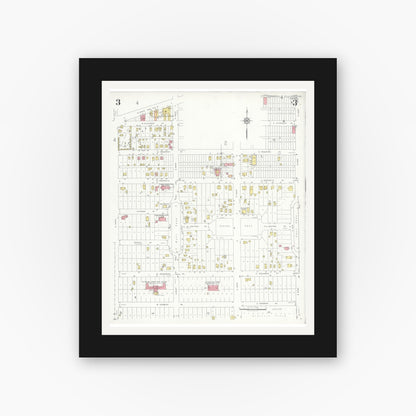 Old map wall art mockup — black gallery frame with white mat — Sanborn Fire Insurance Map from La Feria, Cameron County, Texas (1936), Sheet #0003