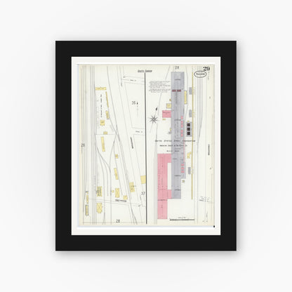 Old map wall art mockup — black gallery frame with white mat — Sanborn Fire Insurance Map from Sharon, Mercer County, Pennsylvania (1908), Sheet #0029